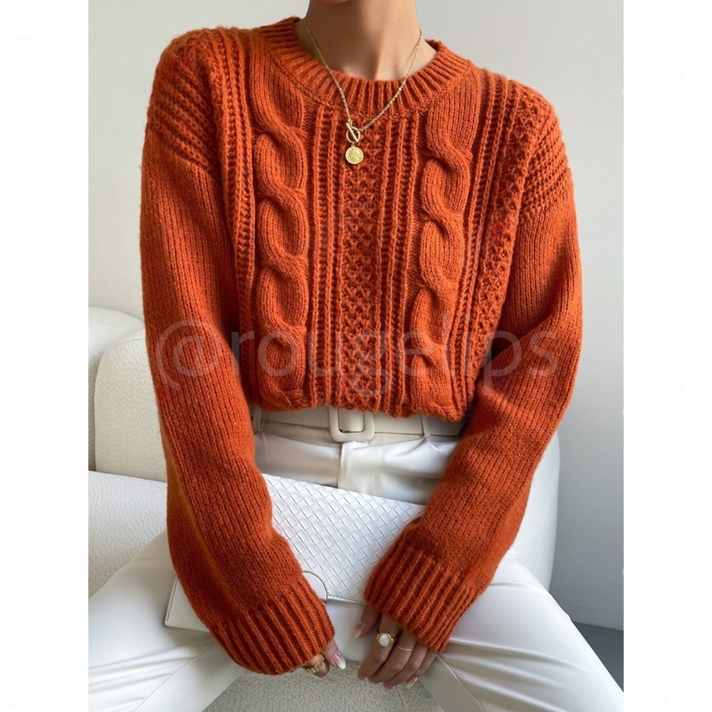 Rust Brown Cable Knit Sweater Pullover - Picture 1 of 7